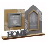 Fotorahmen Home, aus Holz, braun und grau, für 2 Fotos, 40 x 6 x 29cm