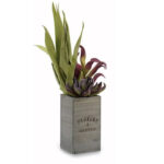 Blumentopf aus Holz mit Aufdruck und Kunstpflanze, rechteckig, 10 x 50 x 10 cm