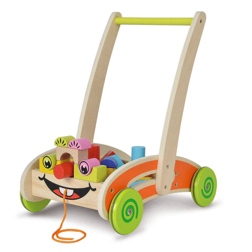 Spiel- und Lauflernwagen aus Birkenholz, 35 Bausteine, 39 x 25 x 44cm