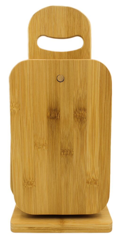 4 Frühstücksbrettchen auf Ständer Bambus, Vesperbrett, Schneidebrett, 22 x 14 x 0,9 cm