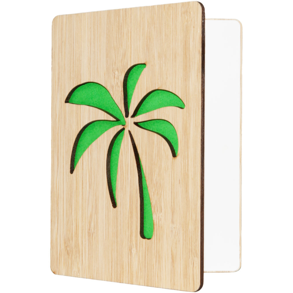 Grusskarte aus Bambus, Palme, grün, Klappkarte Grusskarte aus Bambus, Palme, grün, Klappkarte