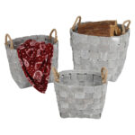 3-teiliges Körbe-Set Tannenholz, 2 Henkel aus Jute, whitewashed