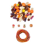 Holzperlen-Mix, natürliche Farben, mit Loch und Bänder zum Auffädeln