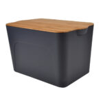 Aufbewahrungsbox mit Deckel, Kunststoff und Bambus, 40 x 27 x 24,5 cm, anthrazit