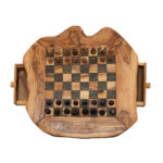 Olivenholz-Schachbrett mit Figuren und kleiner Schublade, 40 x 40 cm, Made in Italy