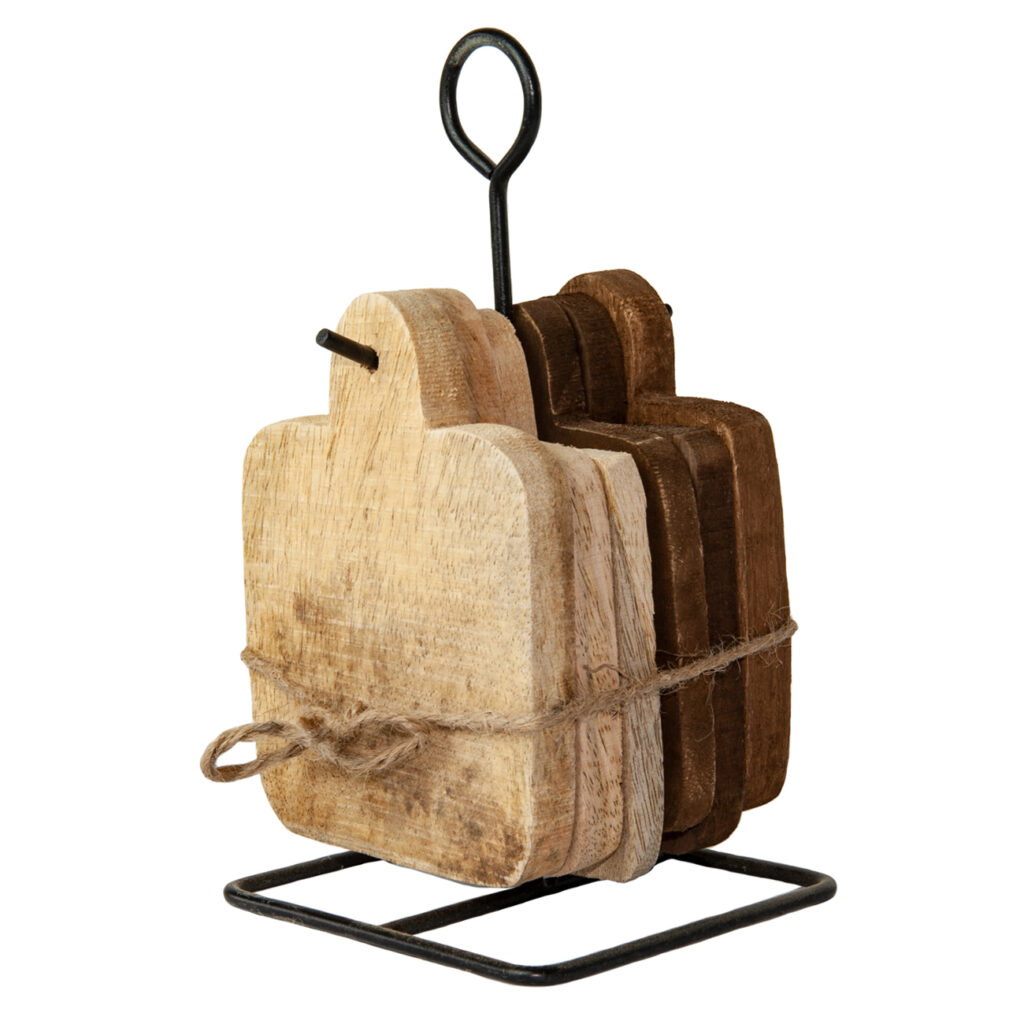 6 Untersetzer aus Holz auf Metallständer, Tischuntersetzer, Glasuntersetzer für Getränke