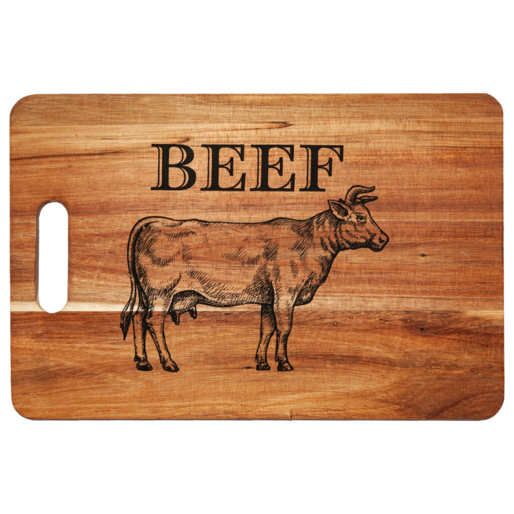Schneidebrett aus Akazienholz, mit Aufdruck Beef, 36 x 24 x 1,5 cm