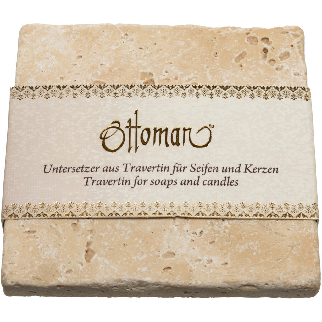 Seifenablage aus Travertin, quadratisch, Farbton light – hellbeige, 10 x 10 cm