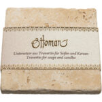 Seifenablage aus Travertin, quadratisch, Farbton light – hellbeige, 10 x 10 cm