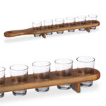 Schnapsbrett aus Holz mit 6 Gläsern, ca. 3,5 x 45 x 6,5 cm