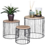3er-Set Beistelltische, Holz und Metall, schwarz & braun