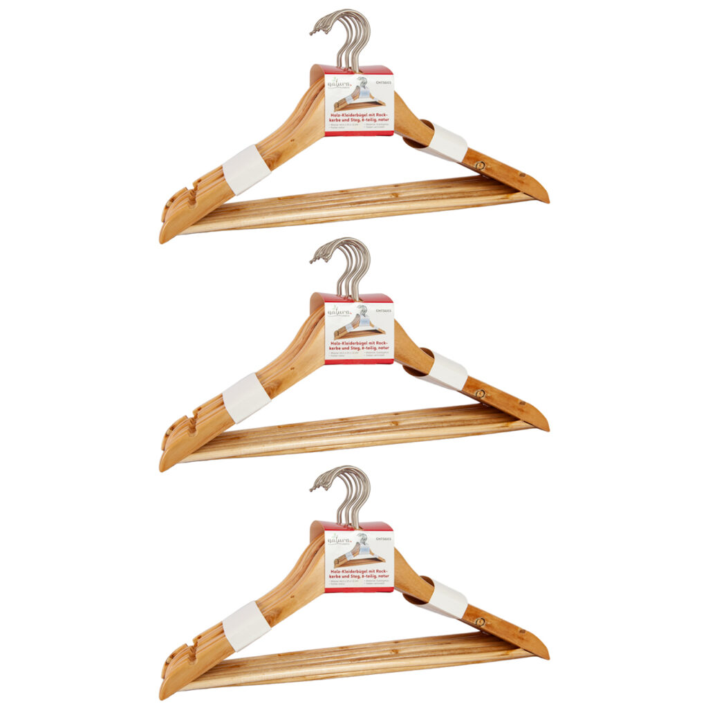 24 Kleiderbügel aus Holz mit Rockkerbe und Hosensteg