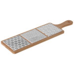 Servierbrett aus Bambus mit drei Keramikplatten, 44,1 x 12 x 1,2 cm