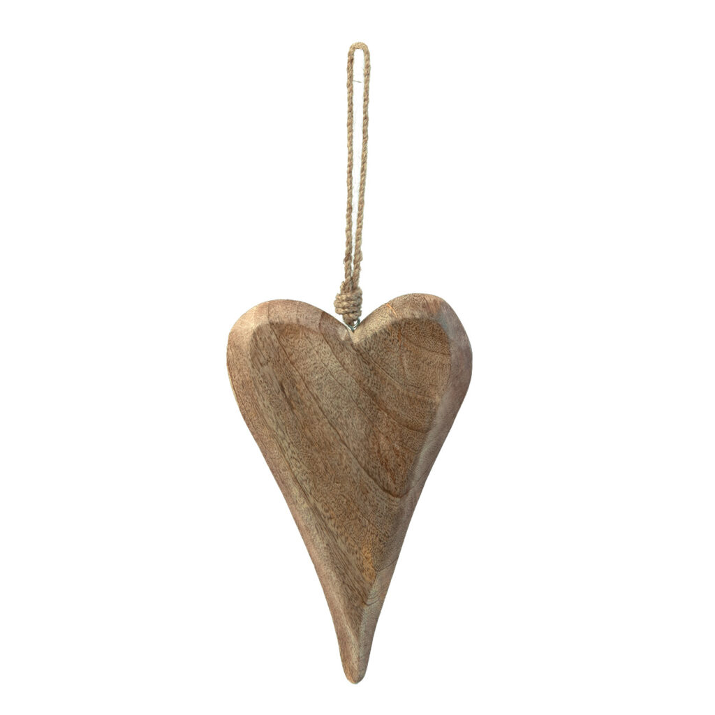 Hängedekoration Herz aus Mangoholz, mit Schnur, braun, 15 x 26 x 2 cm