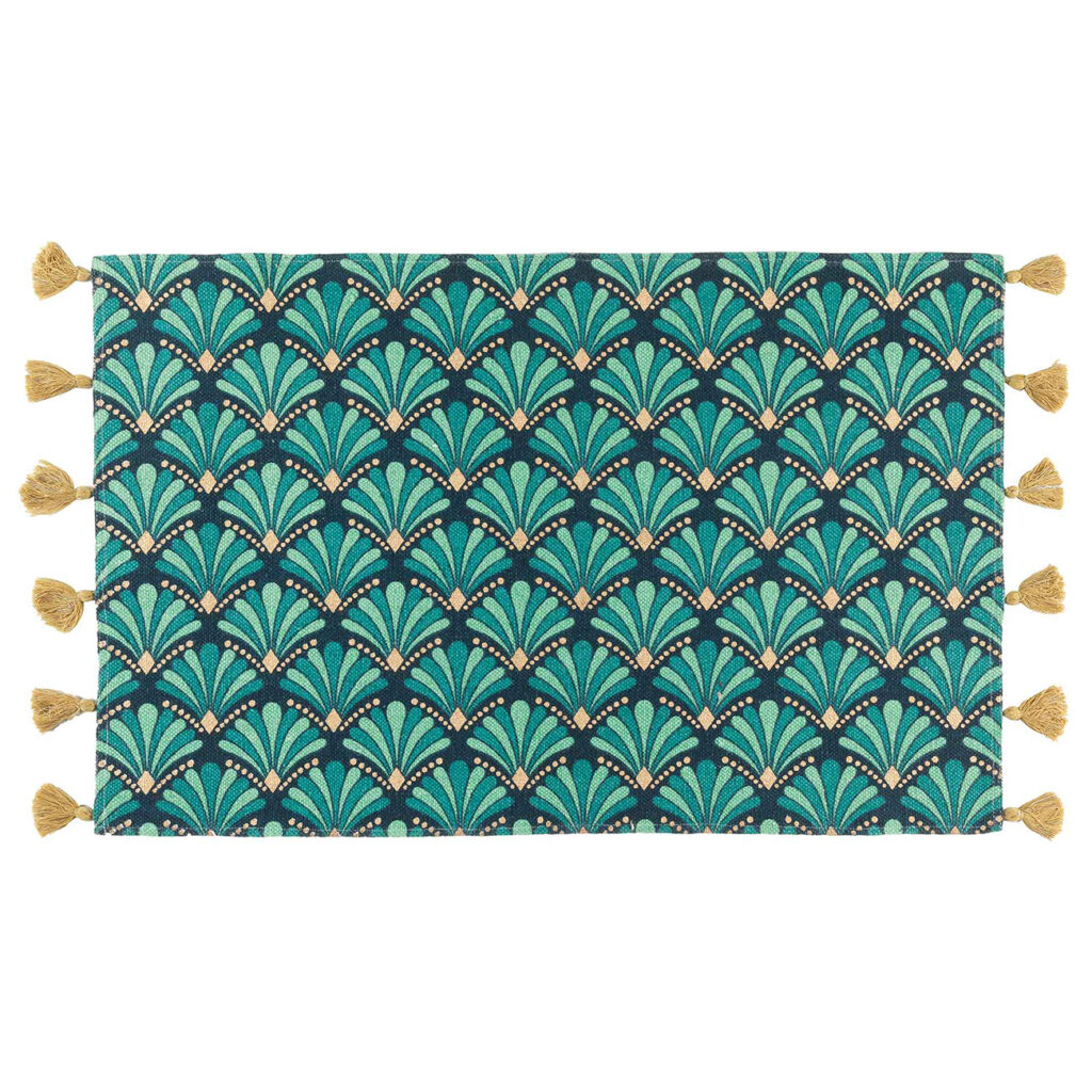 Rechteckiger Teppich mit Bommel, Baumwolle, mit buntem Druck, 50 x 80 cm Rechteckiger Teppich mit Bommel, Baumwolle, mit buntem Druck, 50 x 80 cm