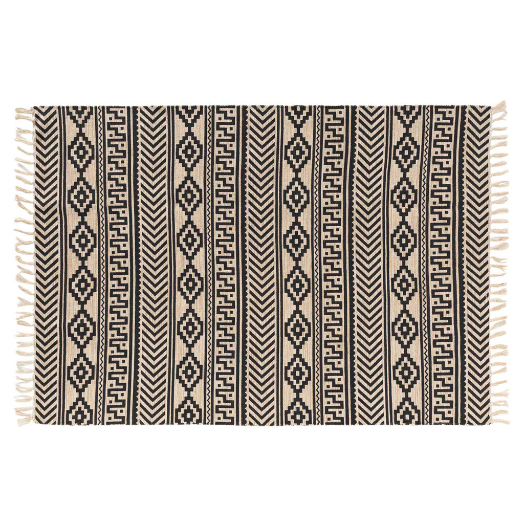 Rechteckiger Teppich mit Fransen, Baumwolle & Jute, mit Ethno-Muster, 120 x 170 cm