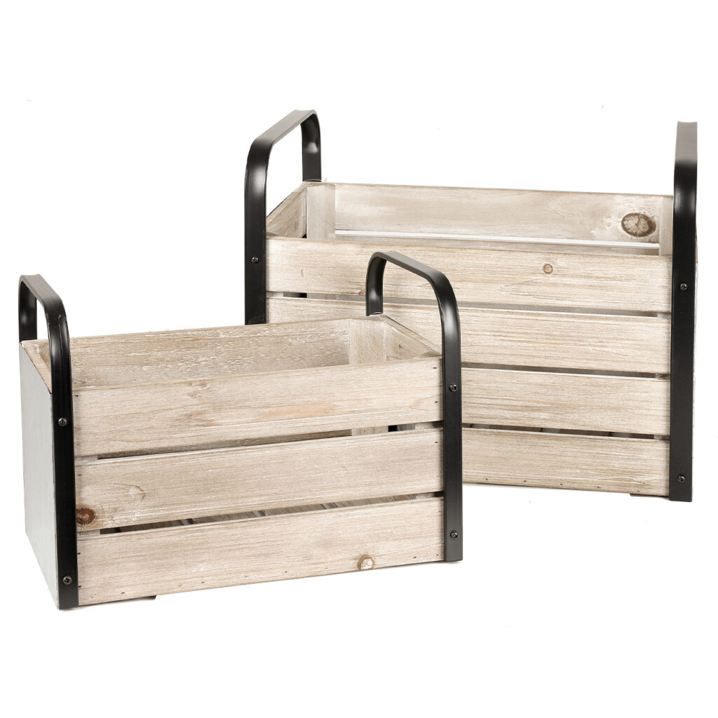 2-teiliges Holzkisten-Set mit Metallgriffen, Aufbewahrungsbox