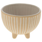 Blumentopf aus Keramik, Keramikschale mit 3D-Design weiss gestreift, beige, 14 x 10 cm