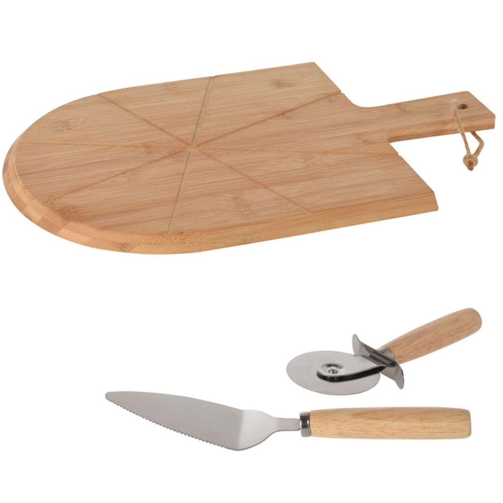Pizza-Set mit Pizzabrett, 3-teilig, Schneider und Heber, Pizzaschieber aus Bambus