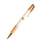 Holzkugelschreiber mit weissen Harz-Details, Kugelschreiber aus Holz mit Harz