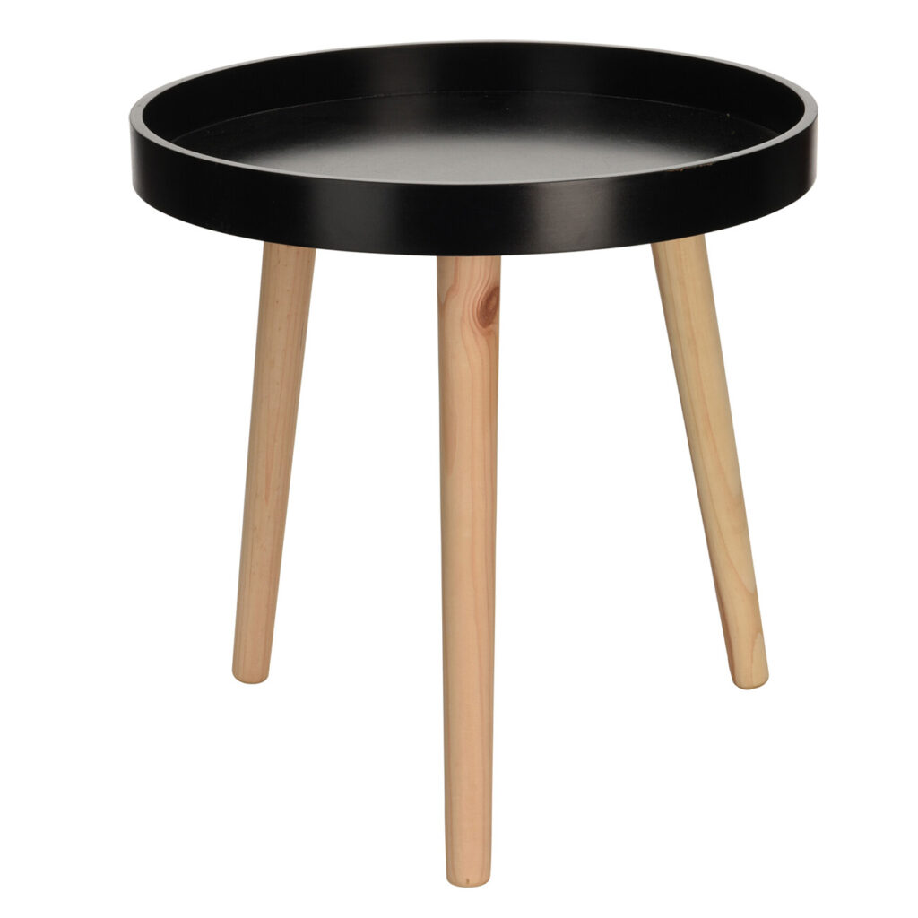 Couchtisch rund, Ablage aus Holz mit schwarzer Tischplatte und 3 Füssen, 39 x 40 cm