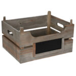 Stapelkiste mit Beschriftungsfeld, Holzkiste zur Aufbewahrung und Deko, 40 x 30 x 23 cm