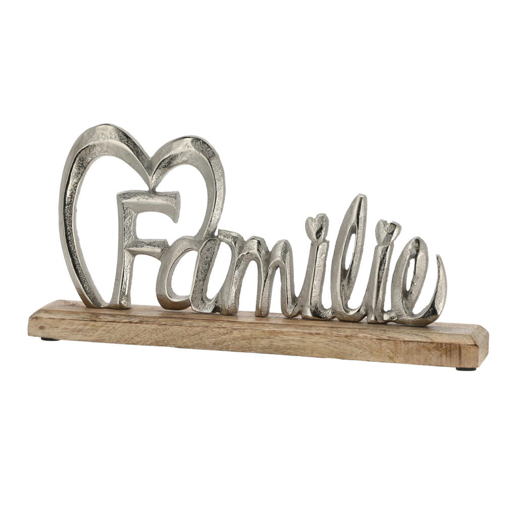 Schriftzug Familie, Aufsteller Holz zum Dekorieren, silber, 32 x 16 x 5 cm