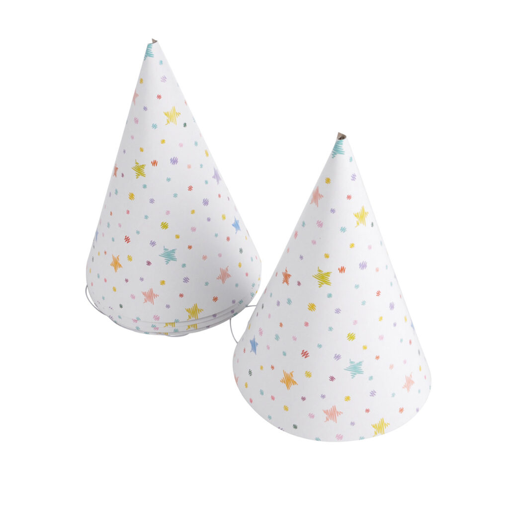 6er-Set Party Hüte Kegel, Geburtstagsfeier Hüte mit Gummiband, je 10,5 x 16,7 cm