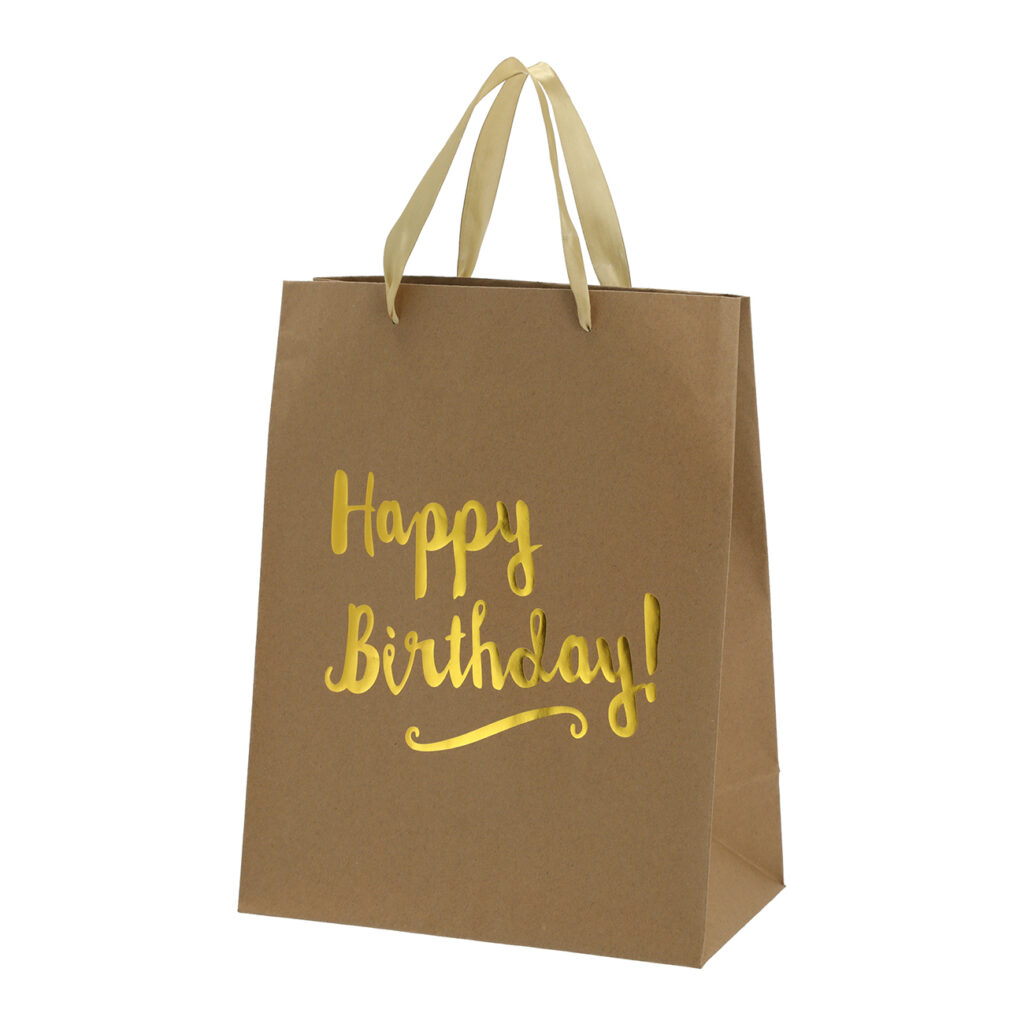 Geschenktüte aus Papier Happy Birthday, Geschenktasche mit Henkel, 27 x 34 x 15 cm