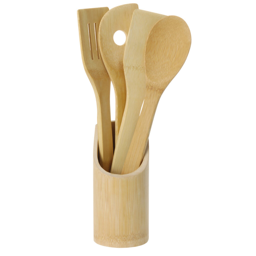 Kochlöffel-Set im praktischen Behälter aus Holz, Küchenhelfer-Set aus Holz