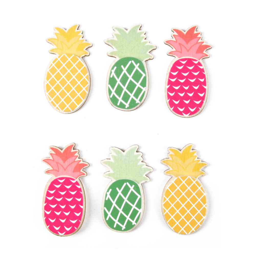Holz Aufkleber Ananas, 6 selbstklebende Holzdeko für Karten, Briefpapier oder Schränke