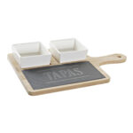 Tapas Set mit 2 Schalen auf Brett mit Griff, Vorspeisen Teller auf Schieferplatte