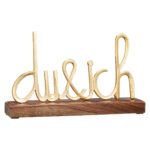 Schriftzug du und ich, Aufsteller Mangoholz und Aluminium, braun, gold, 25 x 15 x 5 cm