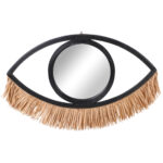 Spiegel mit Bambusrahmen und Bastfransen, Augenspiegel, schwarz, braun 62 x 41 cm