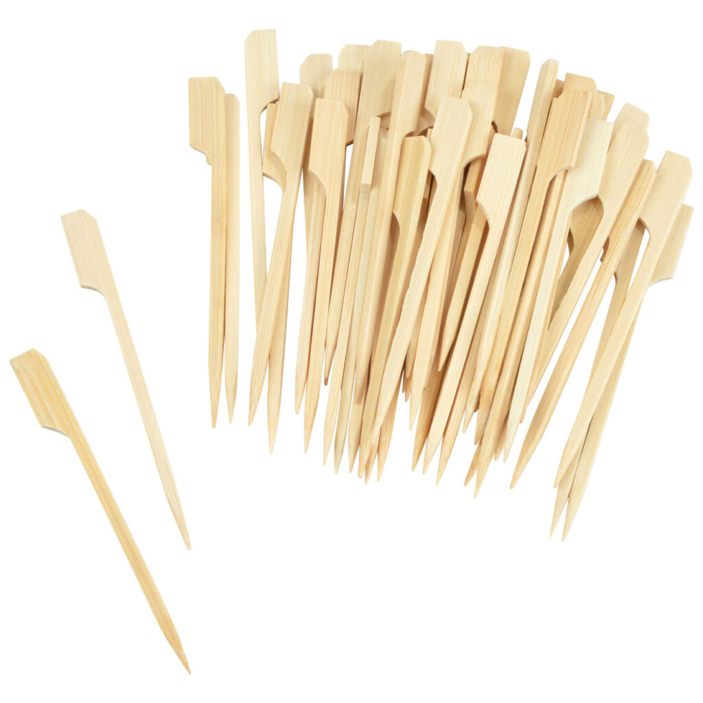 Cocktailspiesse 50er-Set aus Bambus, Lebensmittelspiesse mit breiteren Enden, 9 cm Cocktailspiesse 50er-Set aus Bambus, Lebensmittelspiesse mit breiteren Enden, 9 cm