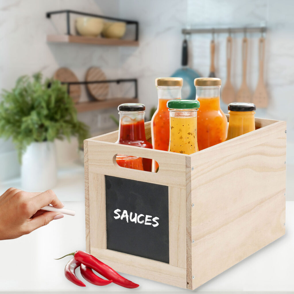 Aufbewahrungsbox aus Holz mit Kreidetafel, Box zum Beschriften, 30 x 20 x 20 cm