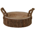 Holzschale rund aus Pauwloniaholz, Dekoschale mit Henkel, braun, Ø 32 x 10 cm