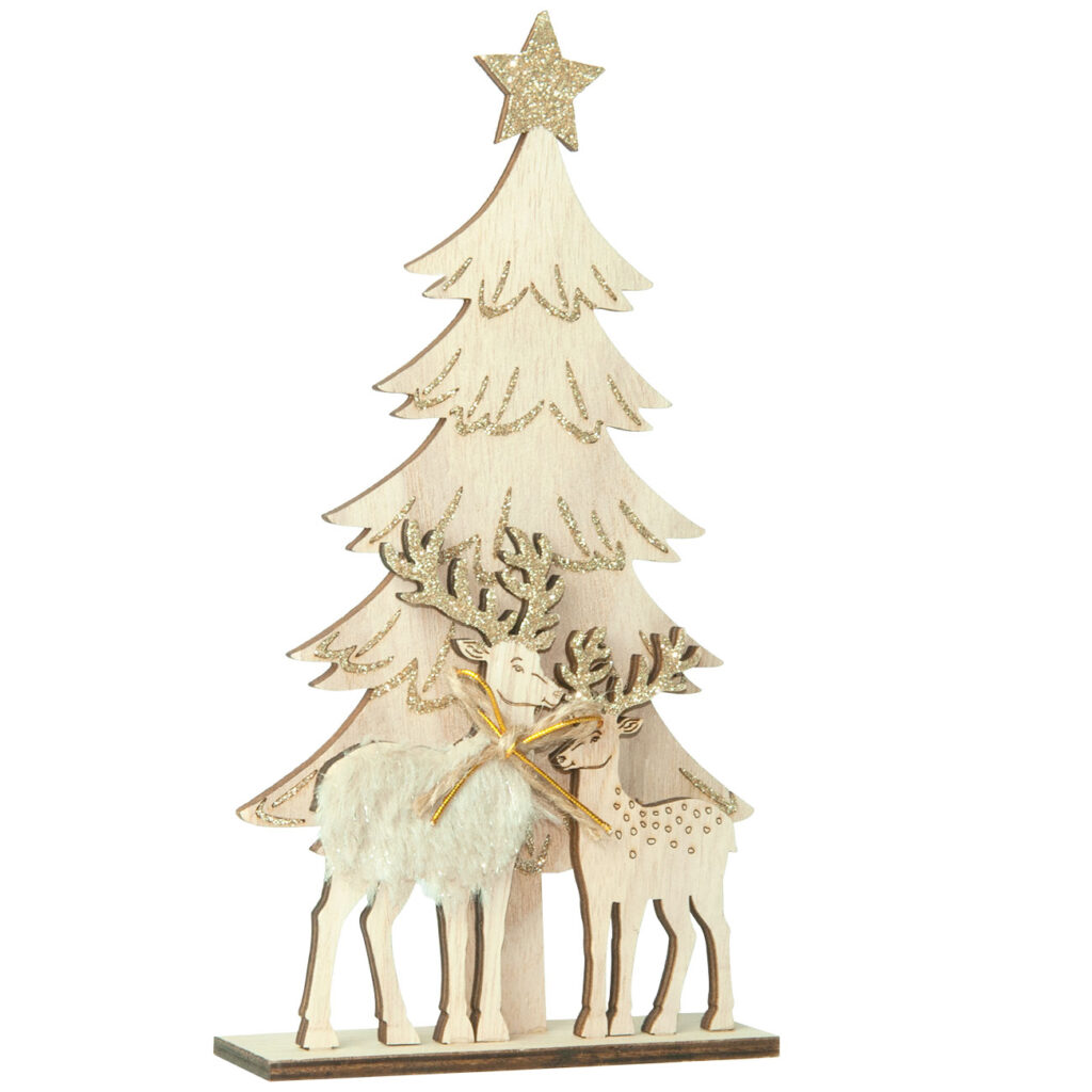 Weihnachtsdeko aus Holz, Dekoration Tannenbaum und Rentier, braun, Höhe 30 cm