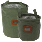 Textil-Übertöpfe Baumwolle 2er Set, grün, Pflanzsack mit Schutzfolie