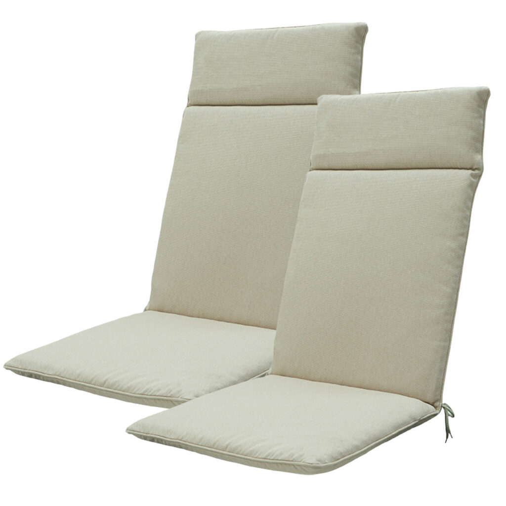 Hochlehner-Auflage 2er-Set, Gartenstuhlkissen wasserabweisend, beige, 120 x 50 cm