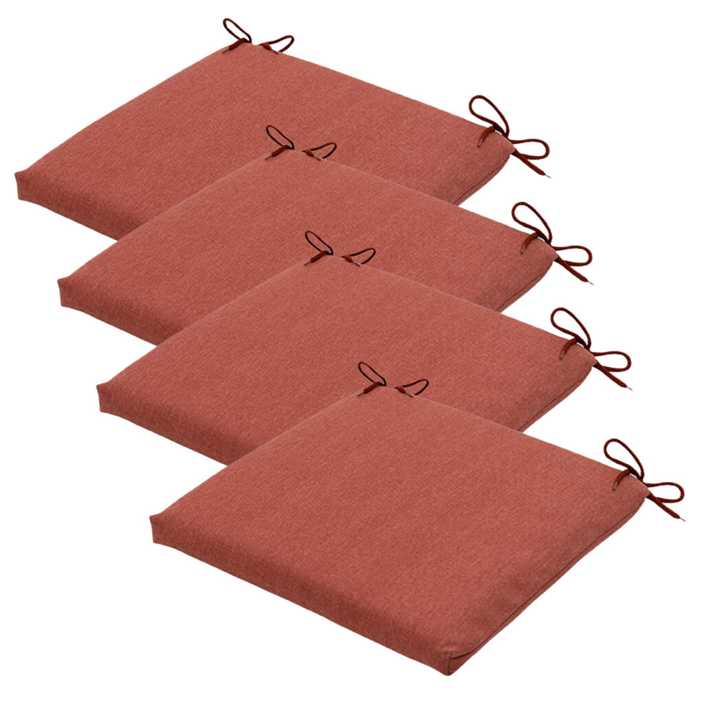 Stuhlkissen Outdoor 4er-Set Bändchen, Sitzkissen wasserabweisend, terra, je 40 x 40 cm