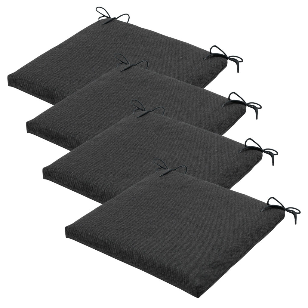 Stuhlkissen Outdoor 4er-Set Bändchen, Sitzkissen wasserabweisend, dunkelgrau, 40 x 40 cm