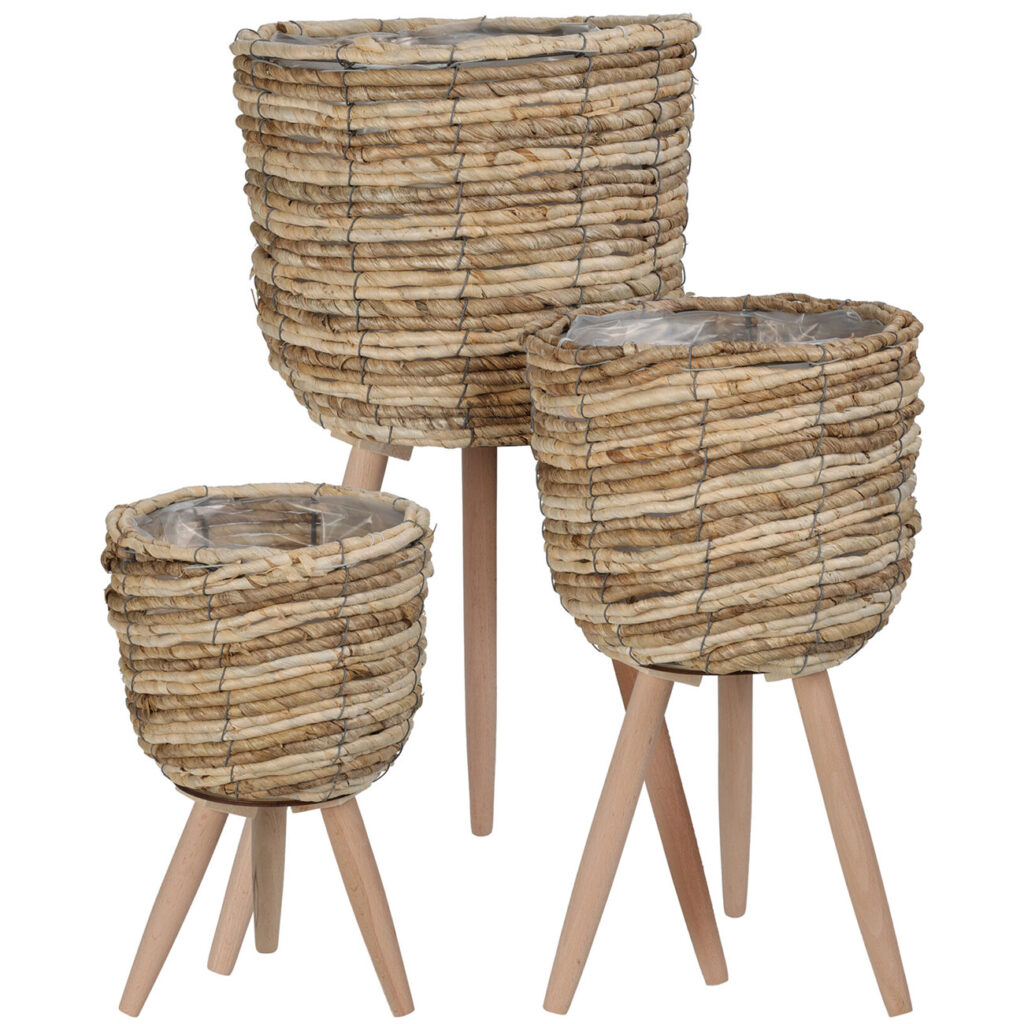 Blumentopfständer 3er Set, Maisblätter, natur, Pflanzenständer