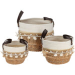 Körbe aus Baumwolle und Naturmaterial, Aufbewahrungskörbe mit Muschel-Deko, 3 Grössen