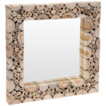 Spiegel mit Teakholz, Wandspiegel mit Teakholzstücken, vertikal, braun, 50 x 50 cm