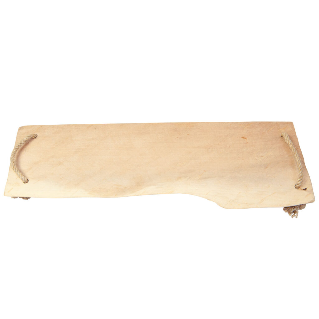 Servierplatte aus Kautschukholz, Servierbrett mit Griffen aus Jute, 50 x 20 cm