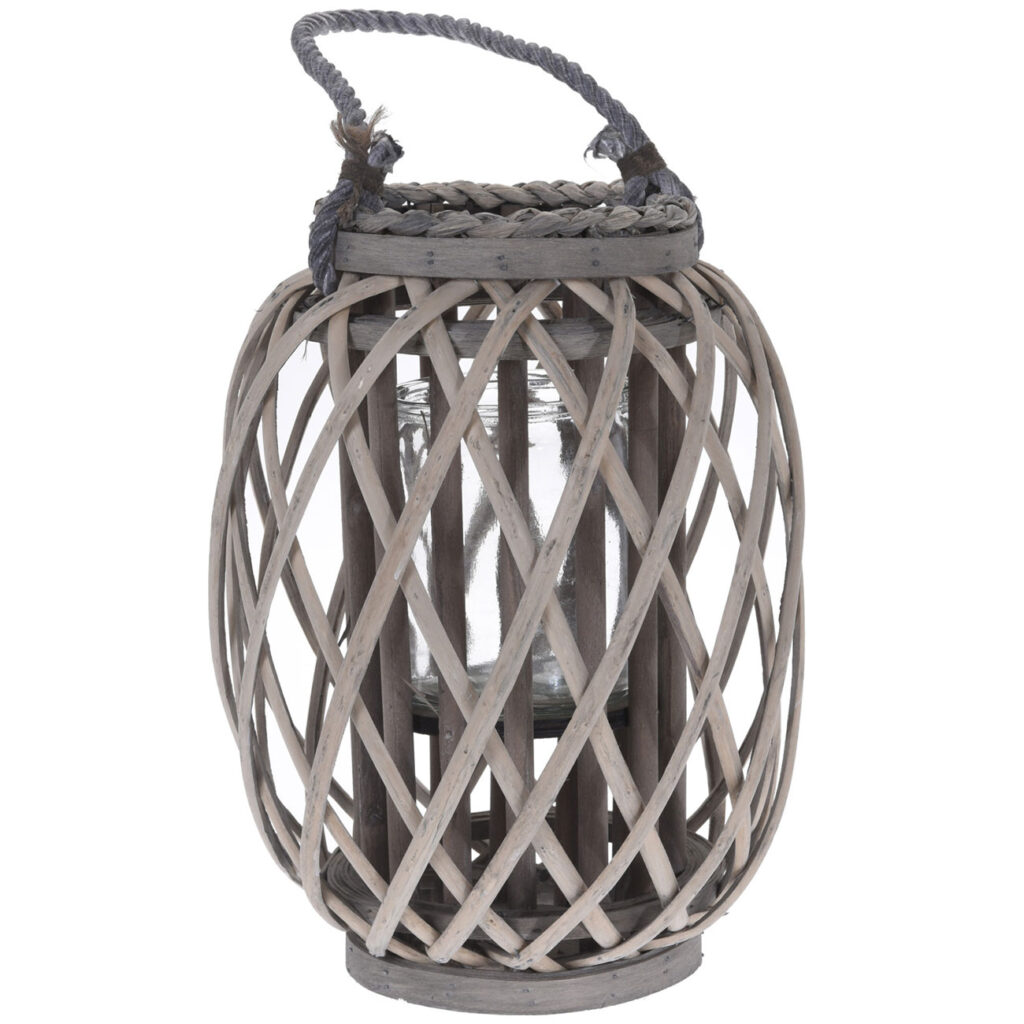 Kerzenlaterne aus Weidegeflecht, Gartenlampion mit Glaseinsatz für Kerzen, 23 x 30 cm