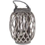 Kerzenlaterne aus Weidegeflecht, Gartenlampion mit Glaseinsatz für Kerzen, 23 x 30 cm