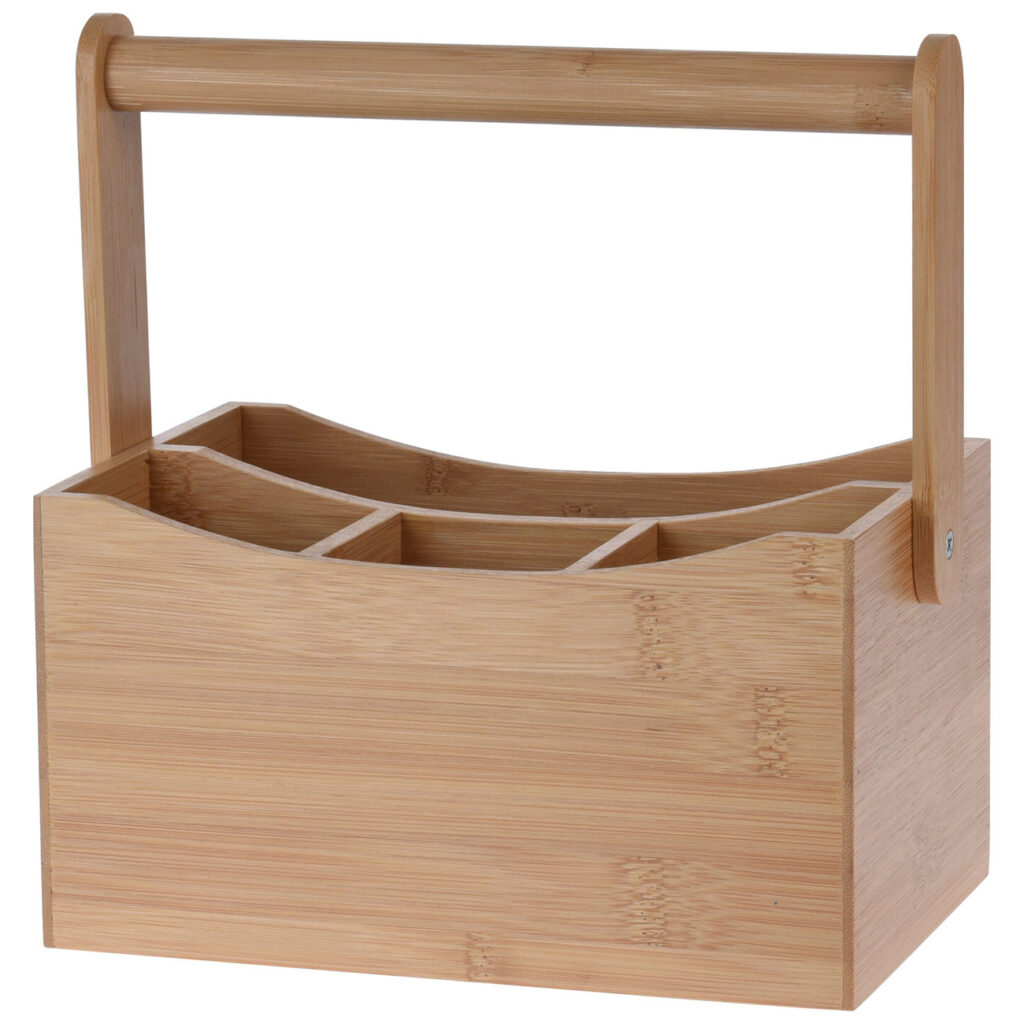 Besteckhalter und Serviettenhalter aus Bambus, mit Tragegriff, 22 x 14 x 23,5 cm