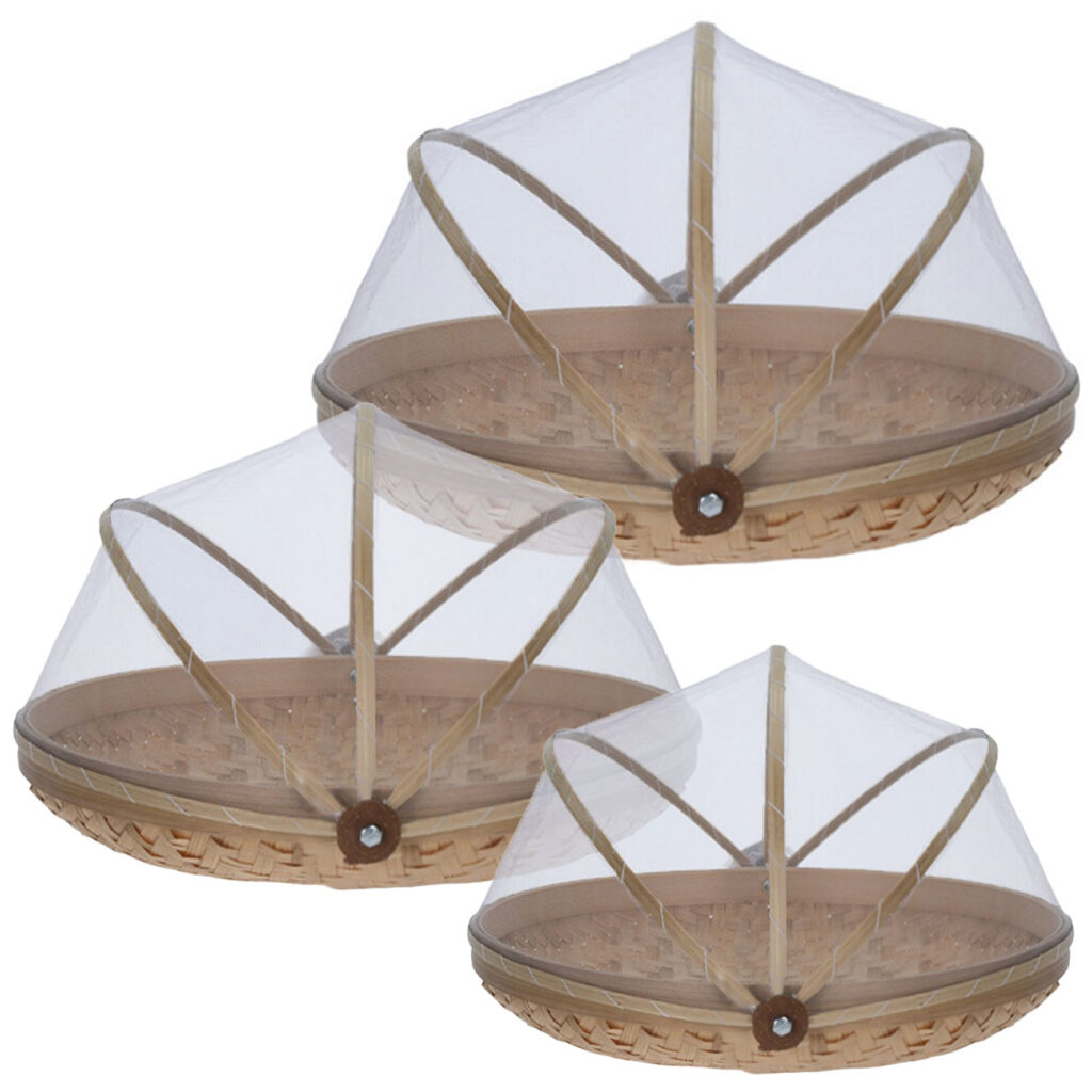 Abdeckhauben für Lebensmittel 3er-Set , Kuchenabdeckungen, Bambus, 3 Grössen